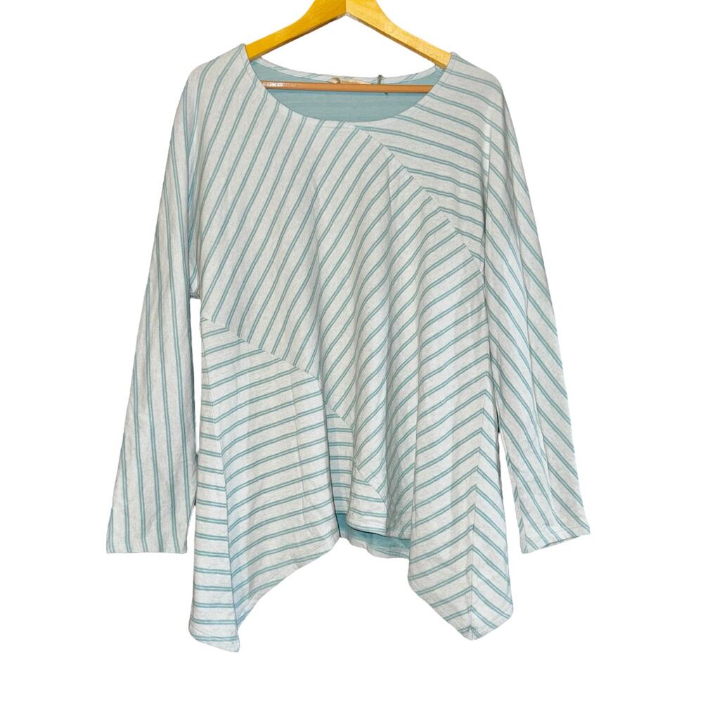 Soft Surroundings Asymmetrical Hem Long Sleeve Striped Blouse Sz Large Lagenlook